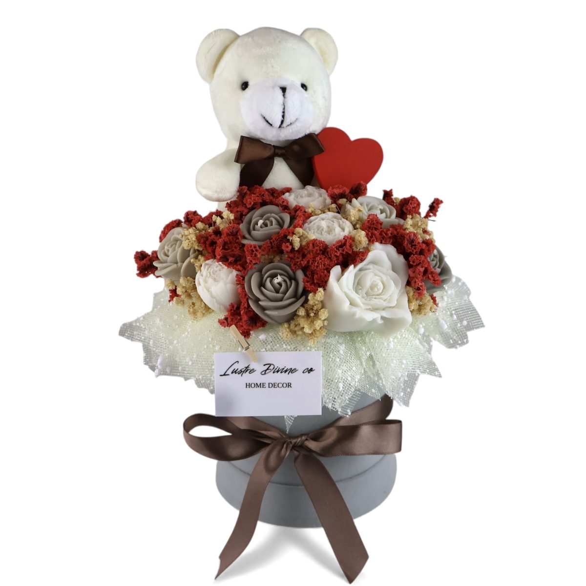 cveten-buket-s-meche Букет от соеви свещи с плюшено мече