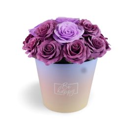 Букет лилави сапунени рози – 19 бр. в единична кутия „Be Happy“