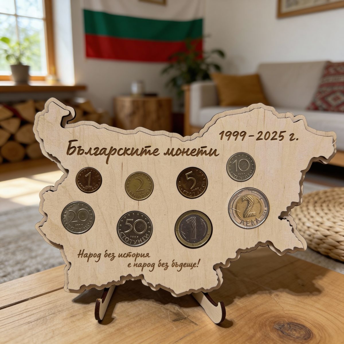 a0da3eb0-ccee-43b8-85df-865c234f151c_0 Дървена карта на България за колекция на българските монети 1999–2025г