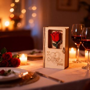 Дървено лале „I Love You“ в кутия тип книга – романтичен подарък 1 podari-lale
