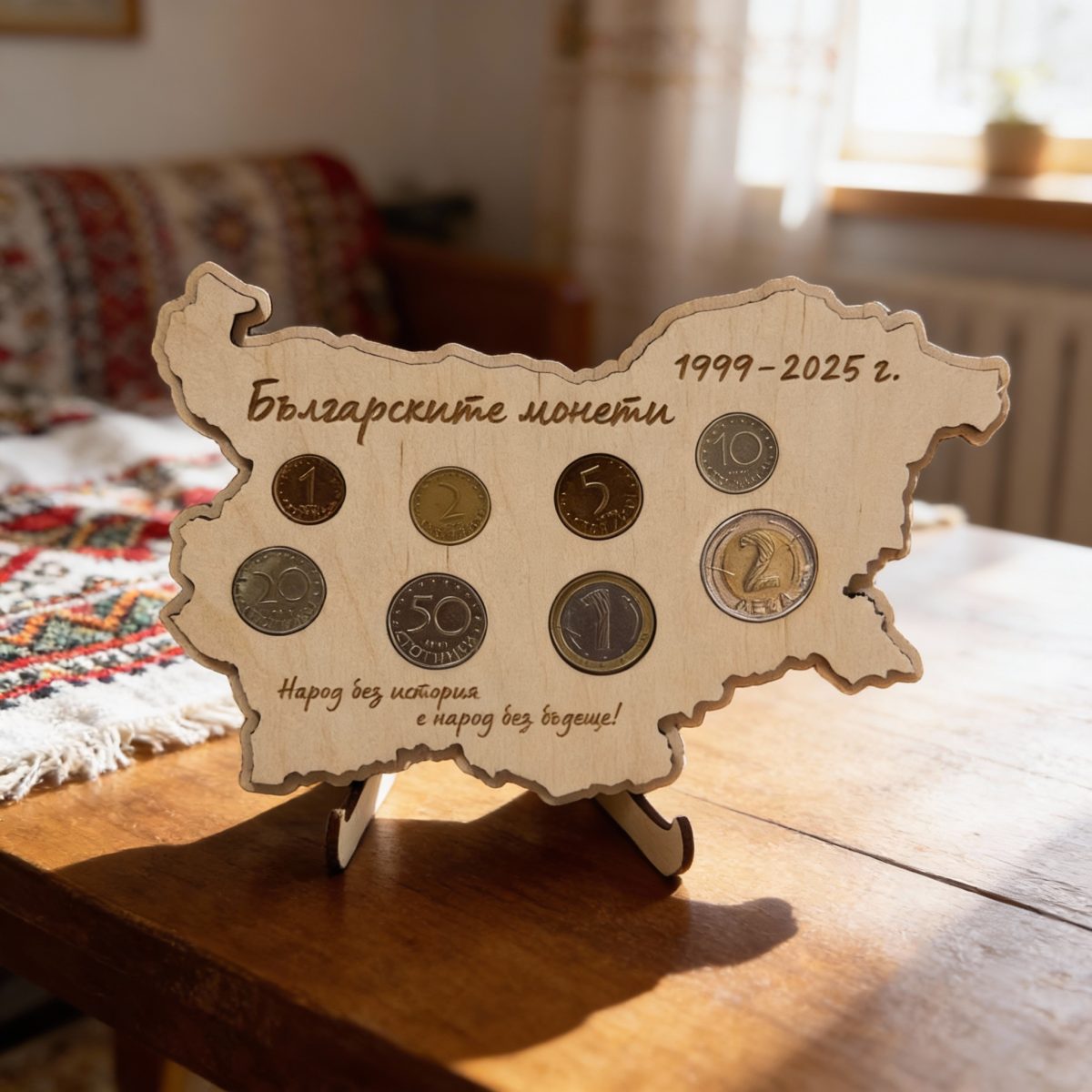 generated-image-1768591306796 Дървена карта на България за колекция на българските монети 1999–2025г