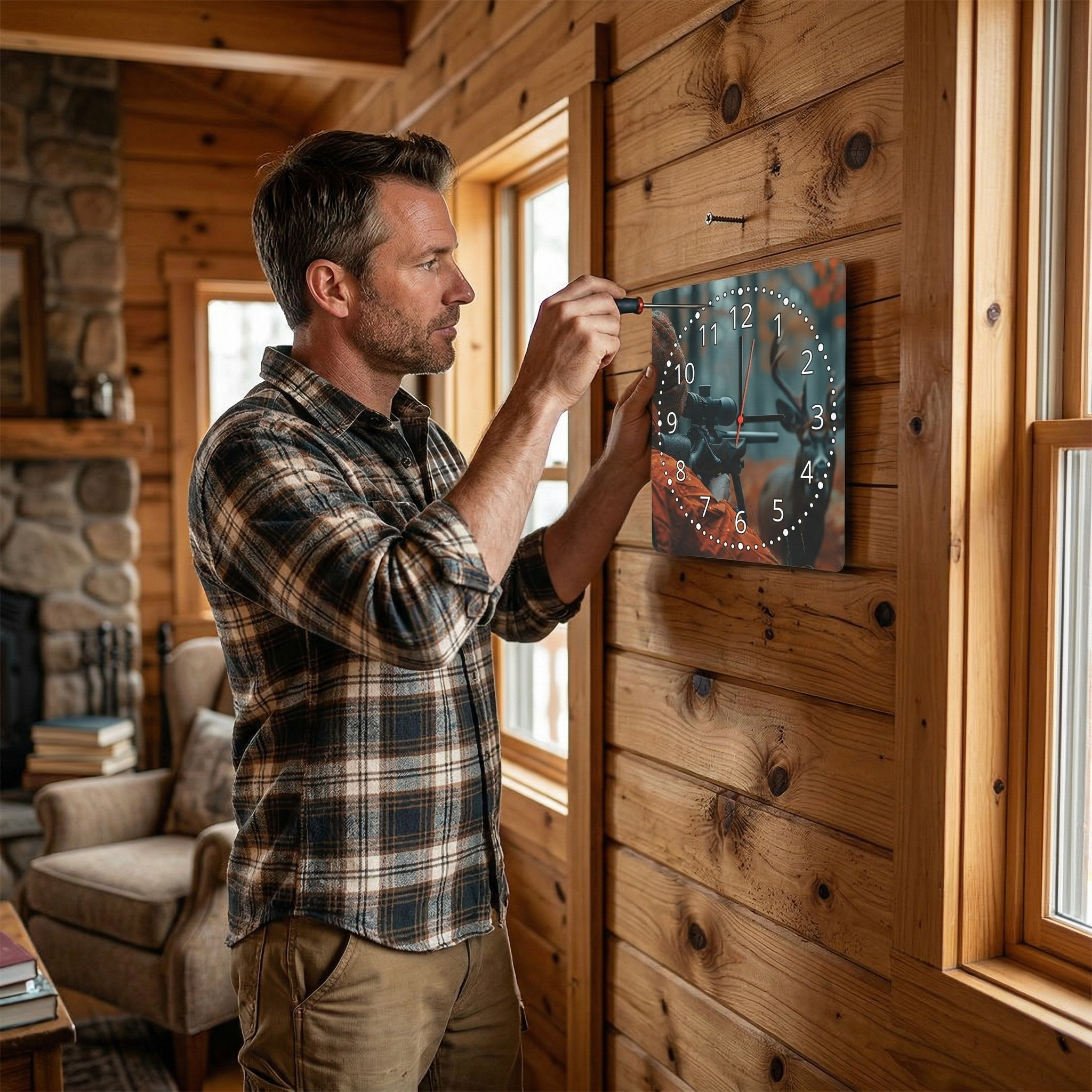 hf_20260331_141310_3f65197a-14df-4405-9e1a-a0f3ea8c89ae Стенен часовник „Ловец с оптика“